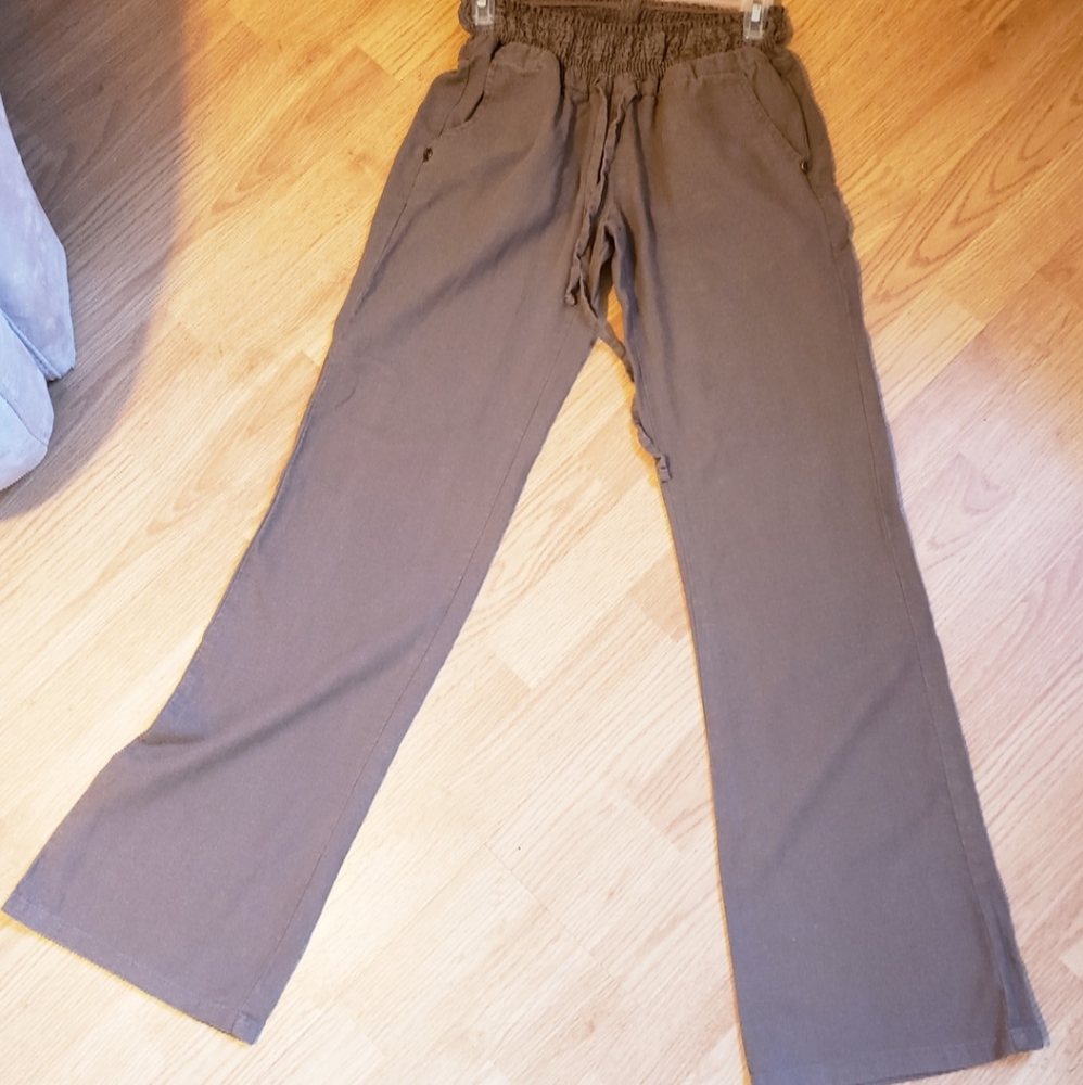 Tan / beige linen pants draw string
